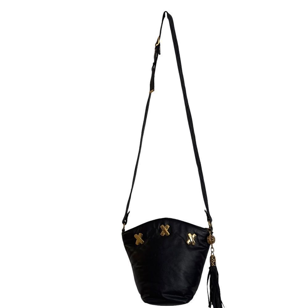 PINKY Genuine Leather Small Black Bucket Crossbody Bag